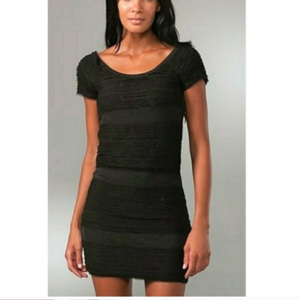 Rag & Bone Silk Raw Hem Layered Black Dress mini x small strechy - Picture 3 of 11